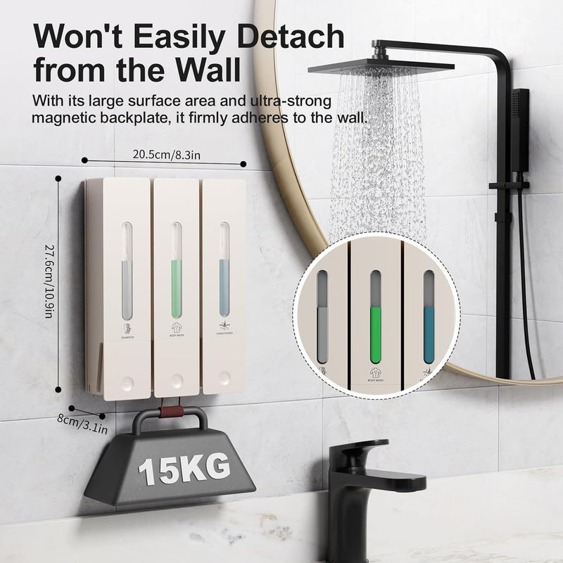 Aeakey Shampoo and Conditioner Dispenser - Wall-Mounted 3-Chamber Shower Soap Dispenser - Image 2